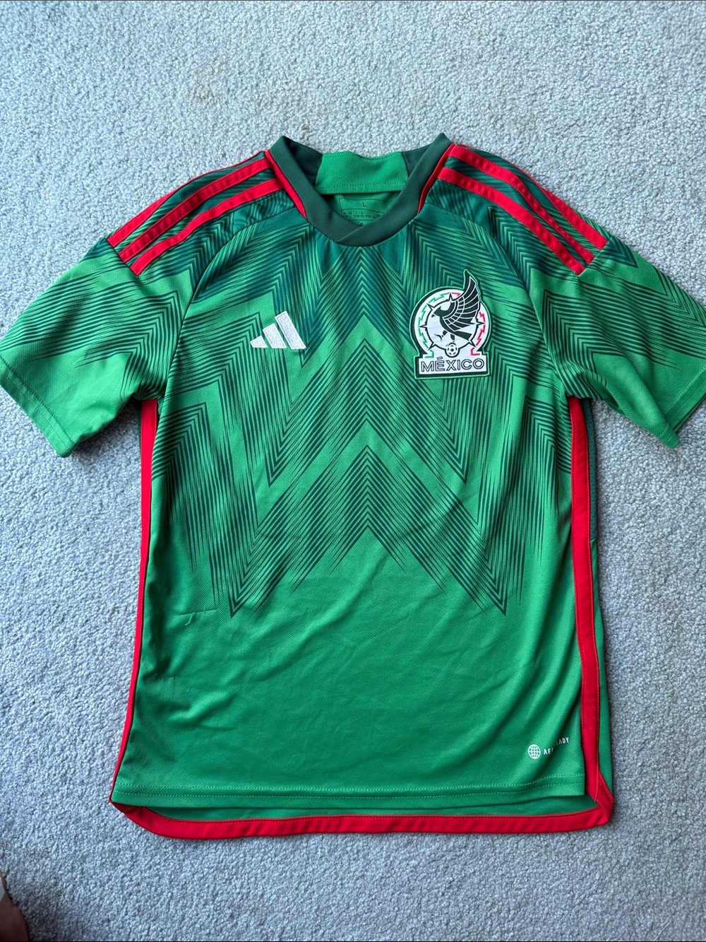 adidas Green Kids Soccer Jersey with Red Accents